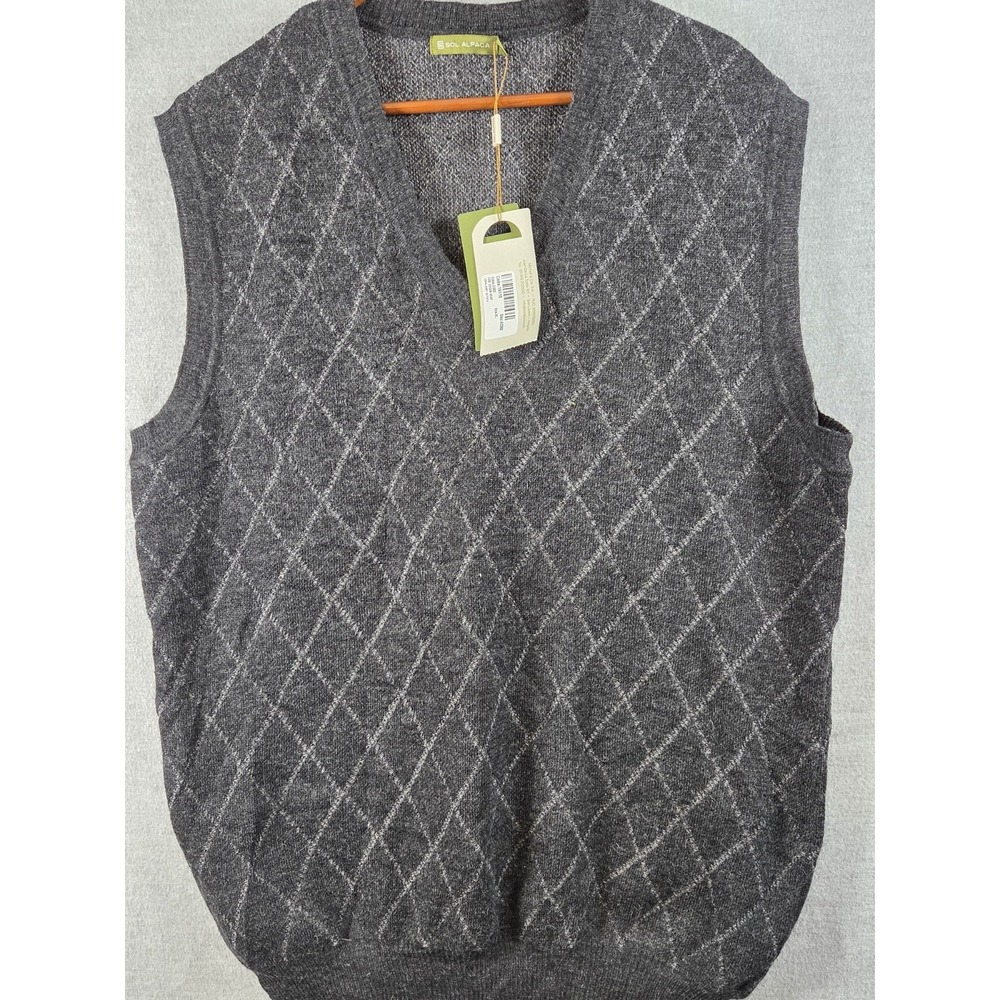 Sol Baby Alpaca Vest XL Gray Diamond Pattern Pullover Preppy Academia Golf NEW